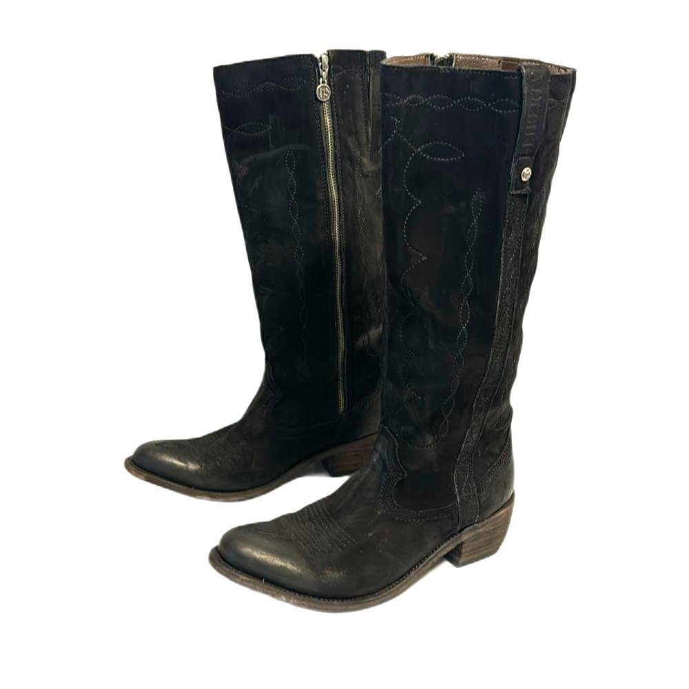Black Suede Western Heeled Boots - Women's Tall Zip Cowboy Boot
